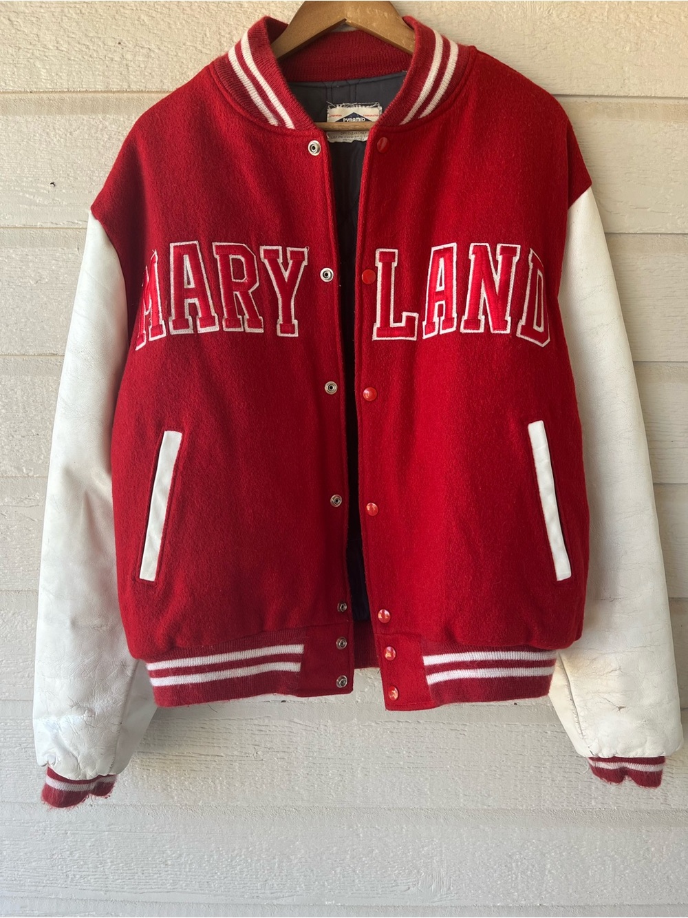 Vintage Men’s Red & White Varsity Jacket - Maryland Letterman Style